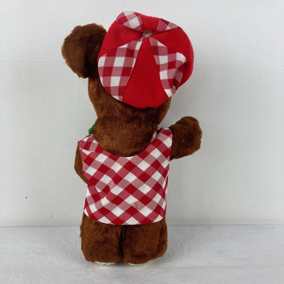 Vintage Plush Stuffed Animal Bear Chef Hat Vest Checkered Plaid 13" - Picture 3 of 8